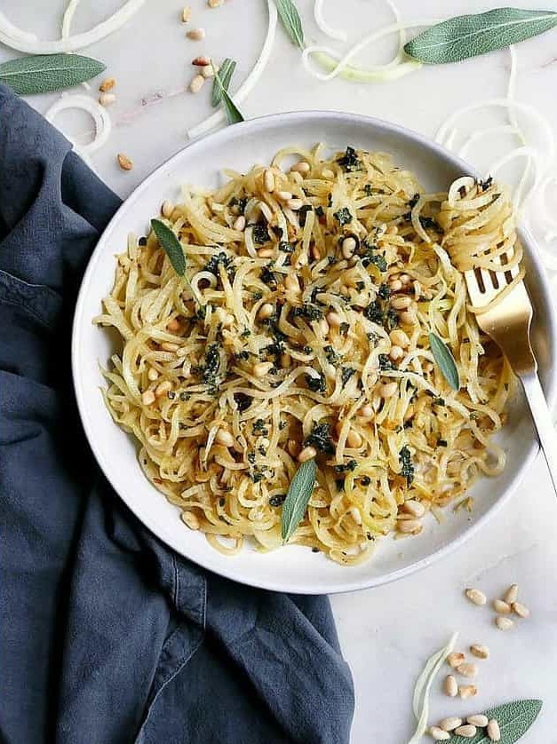 Sage Brown Butter Noodles with Kohlrabi Crunch