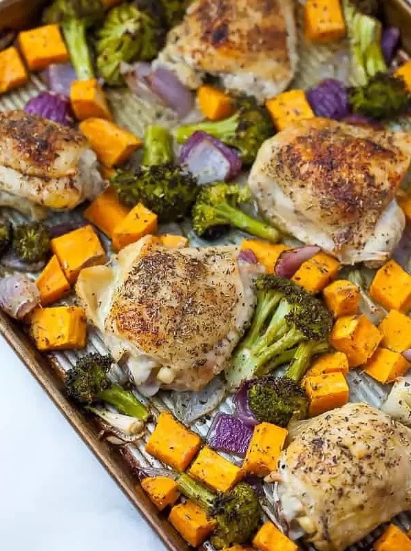 Chicken Thighs with Easy Roasted Veggies