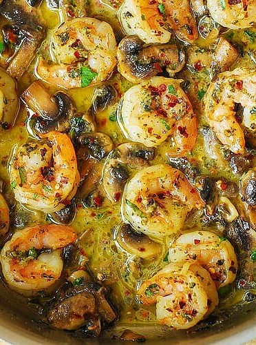 Spicy Shrimp Pesto Mushroom Delight