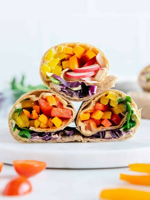 Vibrant Rainbow Wraps with Hummus and Veggies