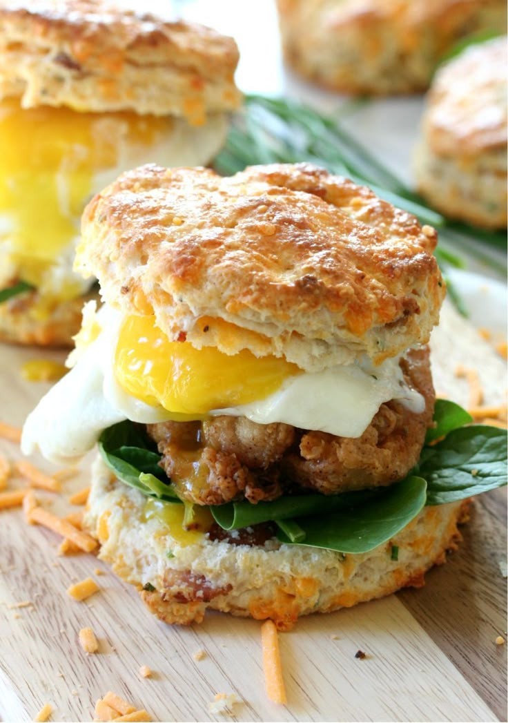 Fried Chicken, Egg & Spinach Biscuit Sandwich