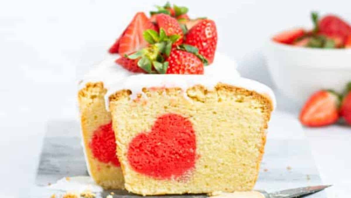 Strawberry Heart Surprise Loaf Cake