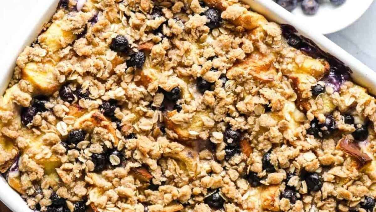 Blueberry Cream Cheese Stuffed Breakfast Bake