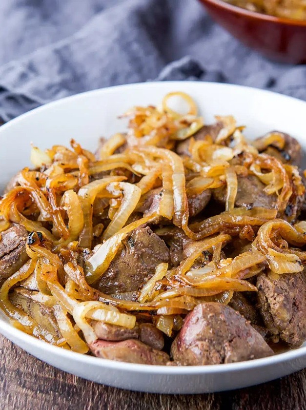 Livers with Caramelized Onion Cognac Sauce