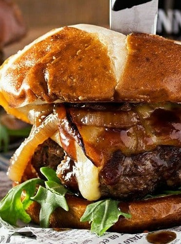Irish Whiskey Glazed Blue Cheese Burgers