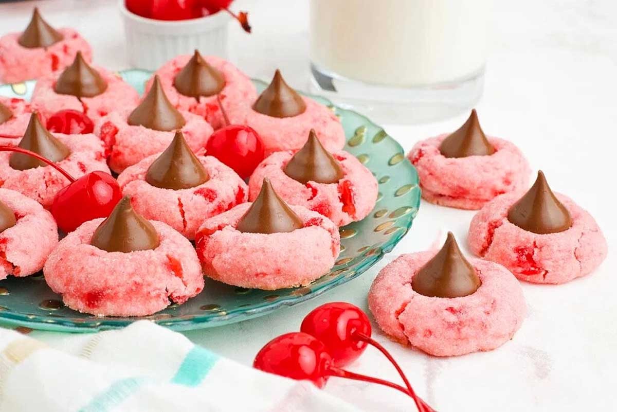 Fruity Cherry Chocolate Kiss Cookies