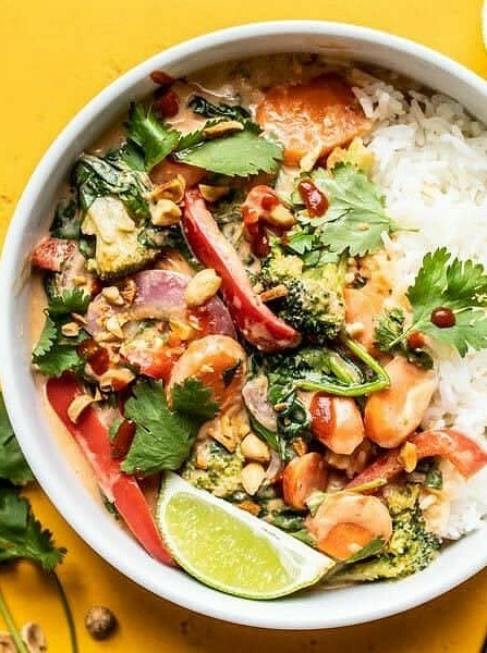 Tropical Vegetable Stir Fry with Spicy Coconut Sauce