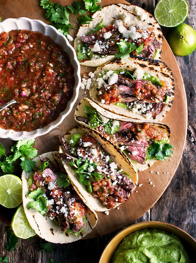 Tender Skirt Steak Tacos with Smoked Salsa