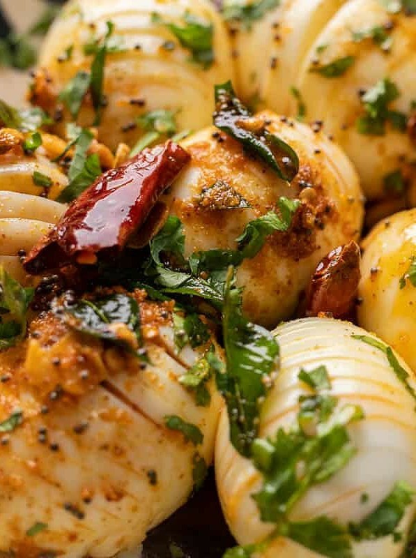 Spicy Egg Fry with Hasselback Twist