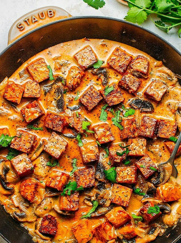Tempeh in Coconut Mushroom Cream Sauce