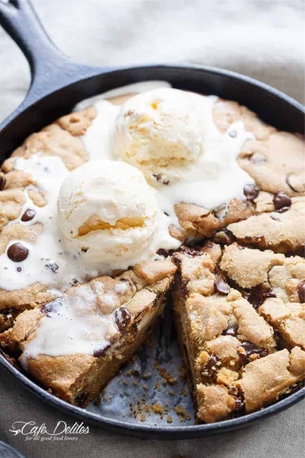 Cheesecake-Chocolate Chip Cookie Skillet Delight