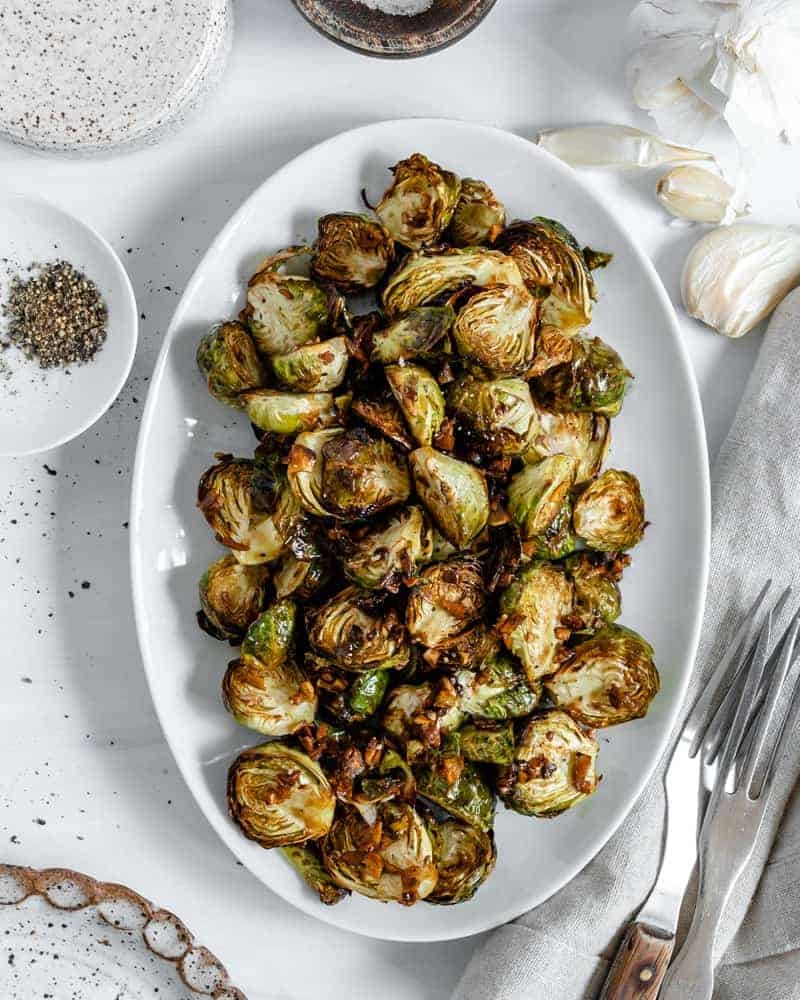 Air-Fried Brussels Sprouts with Soy-Balsamic Zest