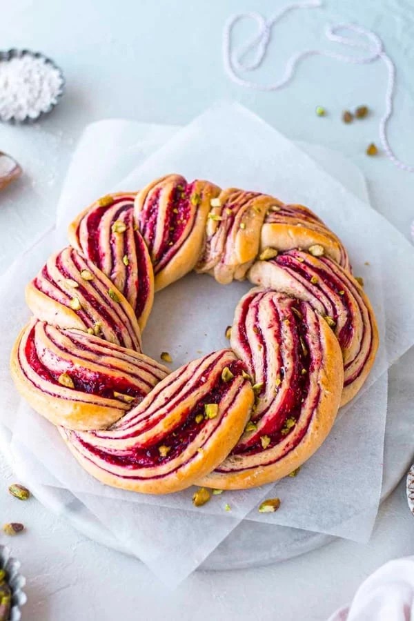 Pistachio Raspberry Holiday Dessert Wreath