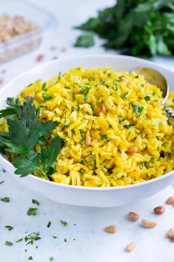 Turmeric Spiced Greek Yellow Rice Bowl