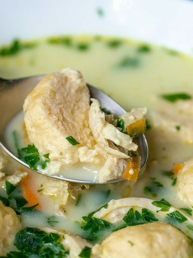 Low-Carb Creamy Chicken Soup with Cheesy Dumplings