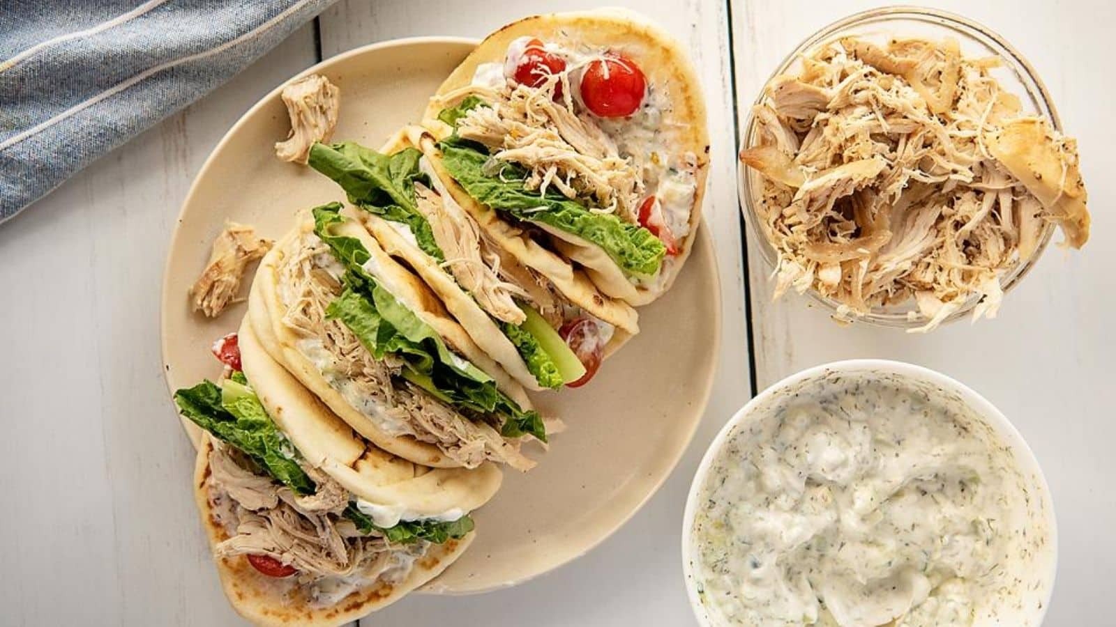 Easy Crock Pot Greek Shredded Chicken Gyros