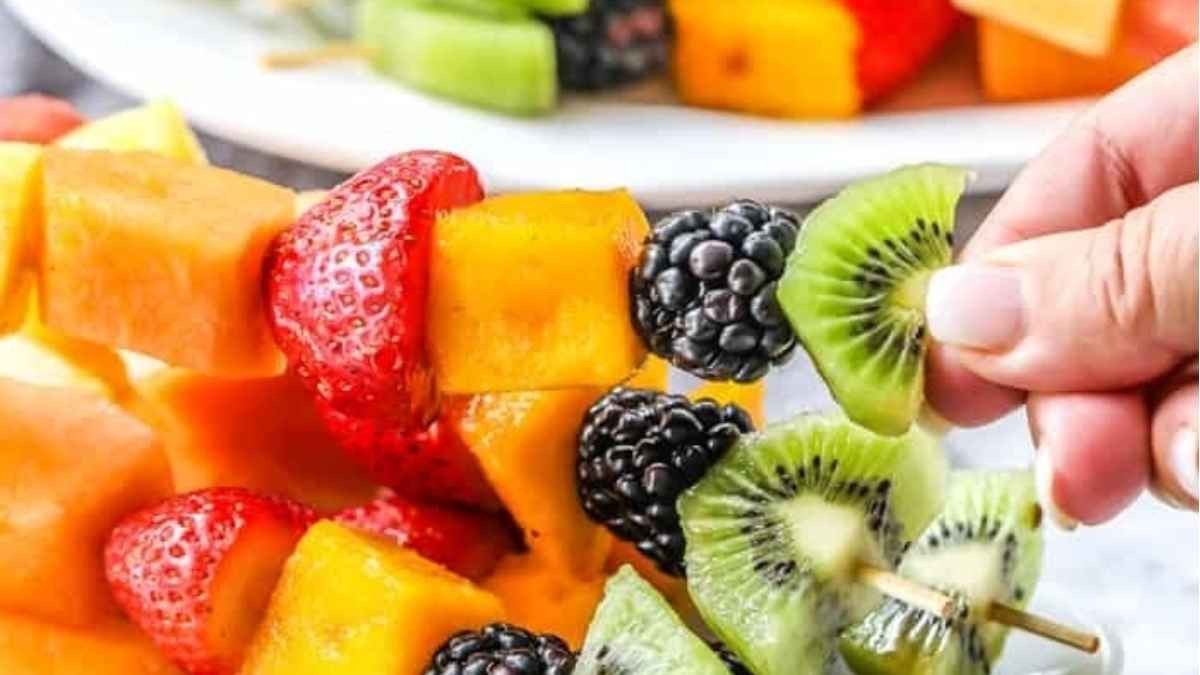 Colorful Fruit Skewers with Refreshing Dip