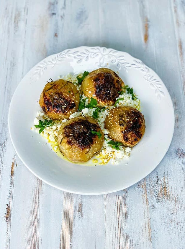 Kohlrabi with Crispy Feta & Herbs