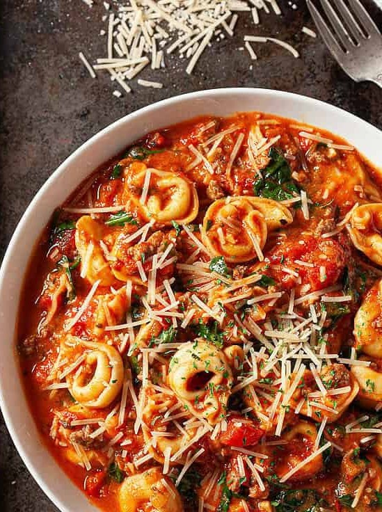 Tuscan Sausage Skillet Tortellini Delight