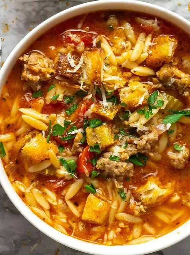 Savory Orzo Soup with Italian Sausage