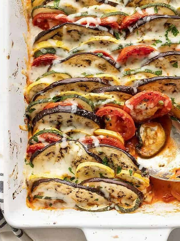 Layered Vegetable Casserole with Marinara Crust