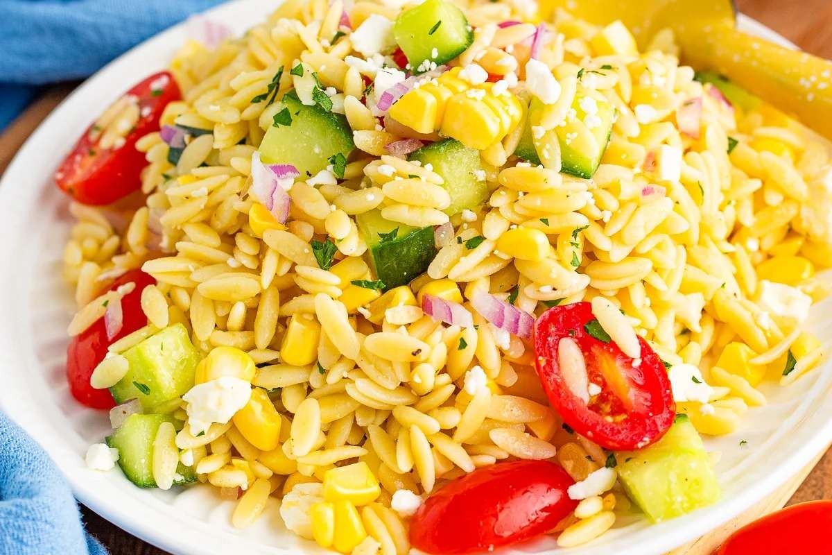 Easy Summer Orzo Salad with Feta Crumbles