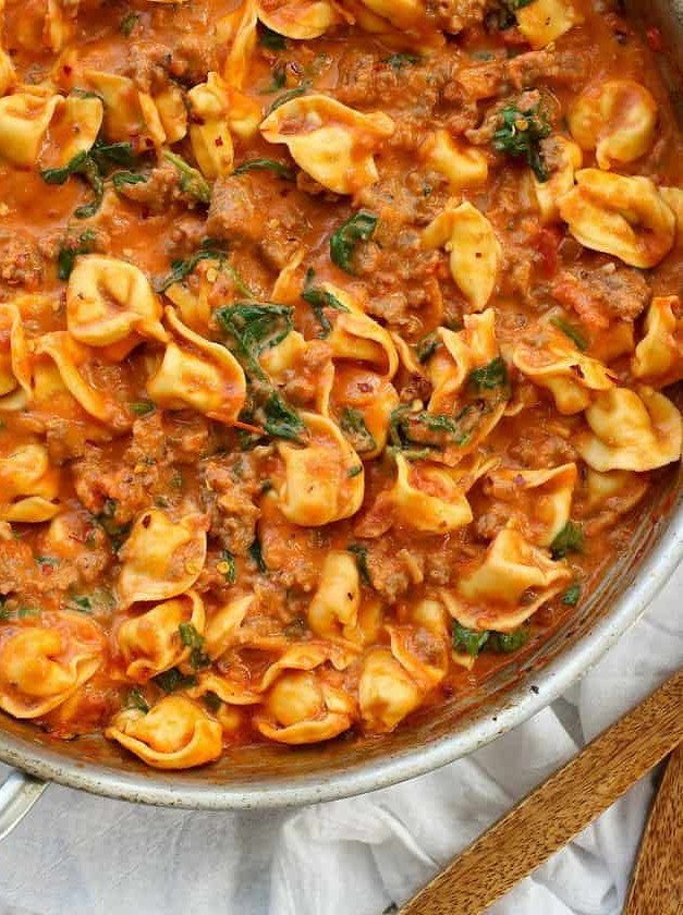 Tortellini Sausage Pasta with Fresh Spinach