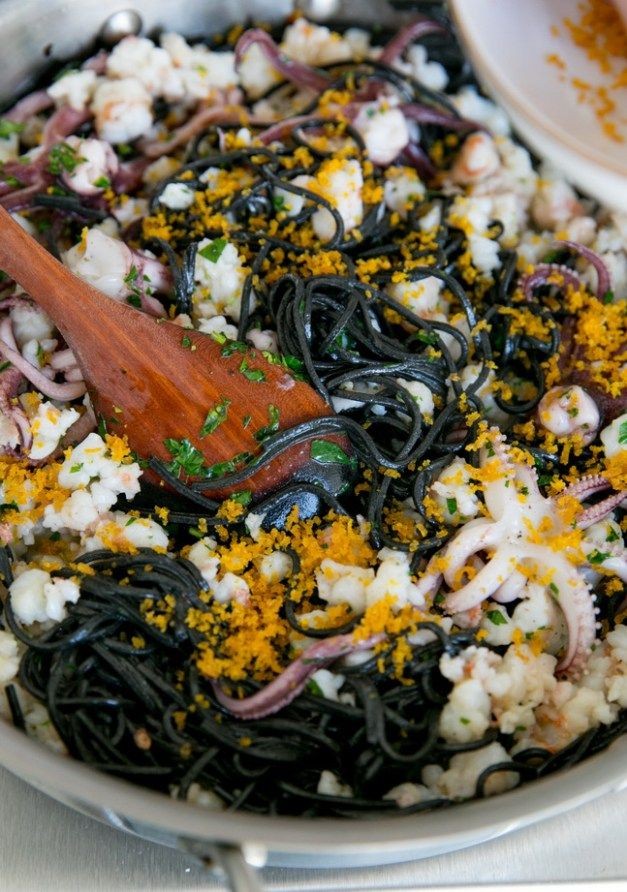 Savoring Seafood in Black Ink Pasta Delight