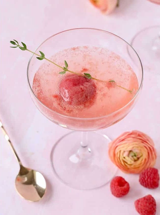 Champagne Spritzer with Raspberry Sorbet Zing
