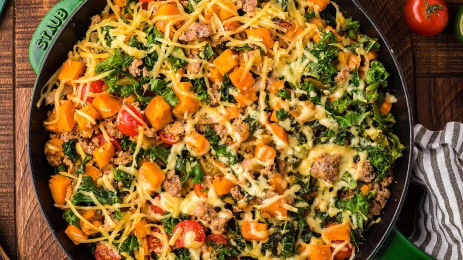 Turkey, Sweet Potatoes, and Kale One Pan Wonder