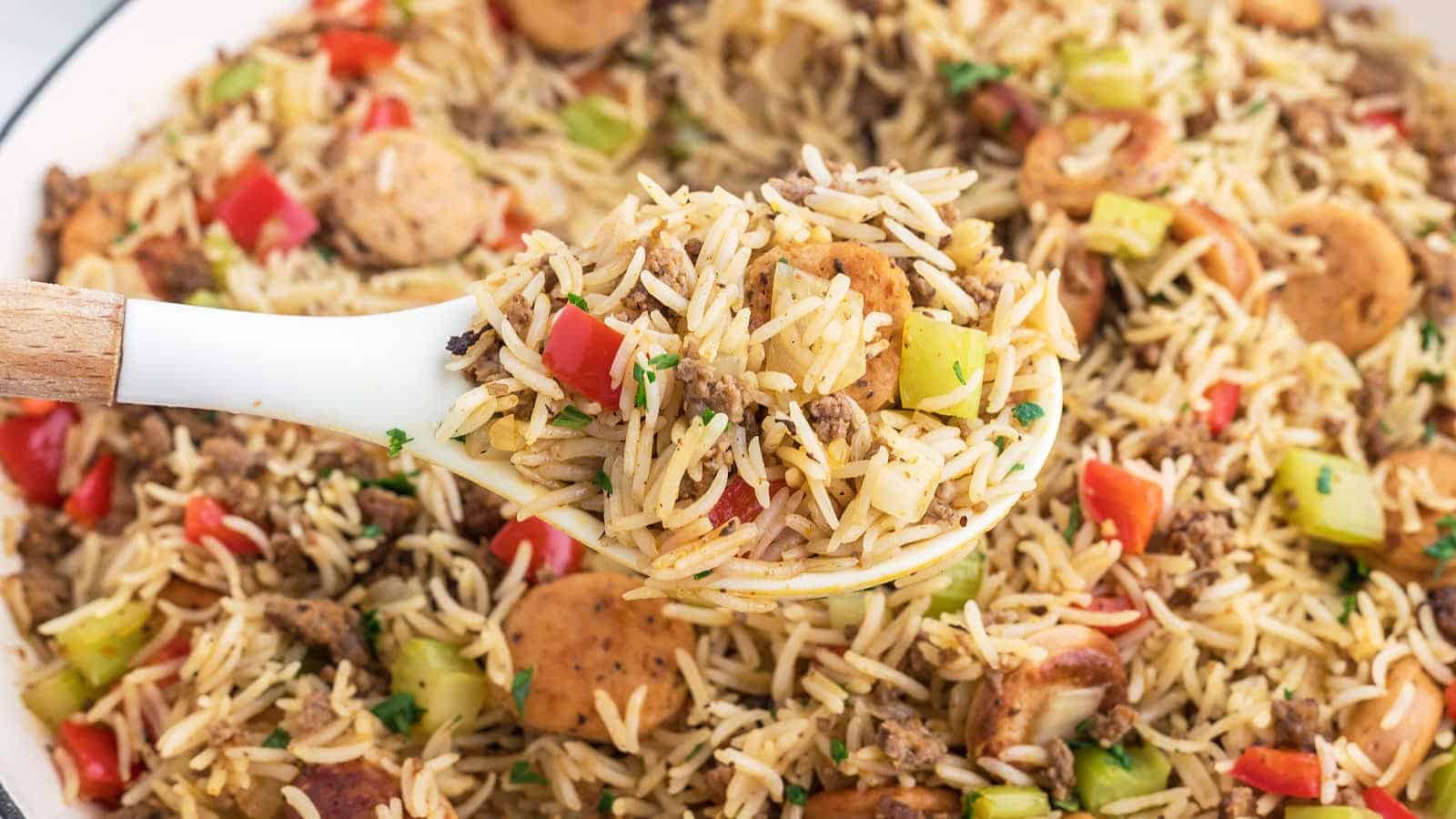 Cajun Sausage & Ground Beef Fried Rice