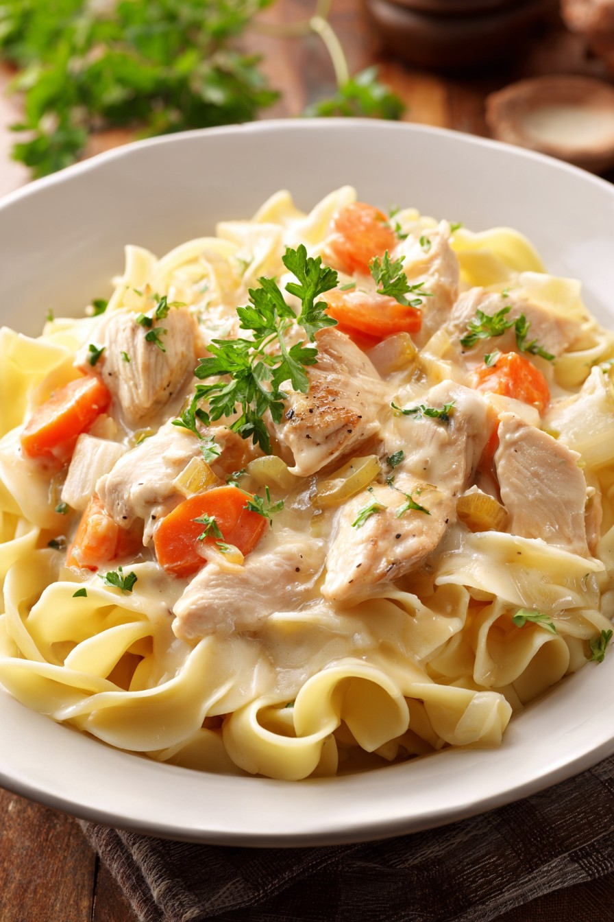 Chicken Noodles Over Mashed Potatoes Recipe
