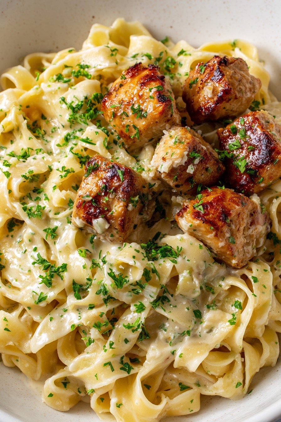 Garlic Butter Chicken Bites With Creamy Parmesan Pasta Recipe