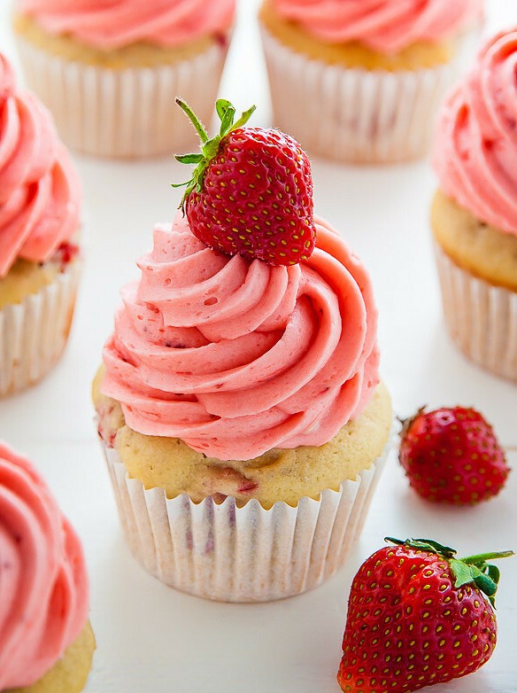 Summer Strawberry Delights in Vanilla Cupcakes