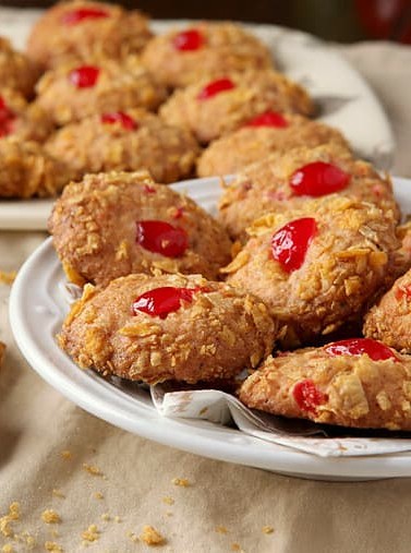 Vintage Cornflake Crunch Cookies with Cherries