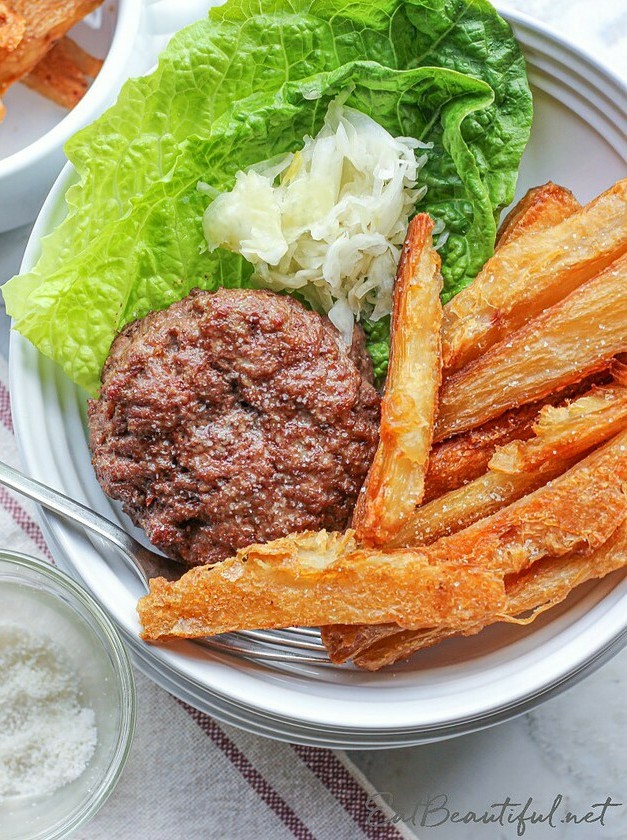 Paleo Beef Burgers with Cassava Fries