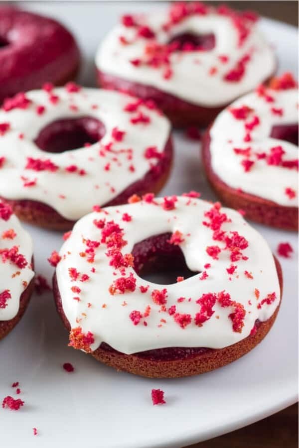 Soft Red Velvet Doughnuts with Cream Cheese Glaze
