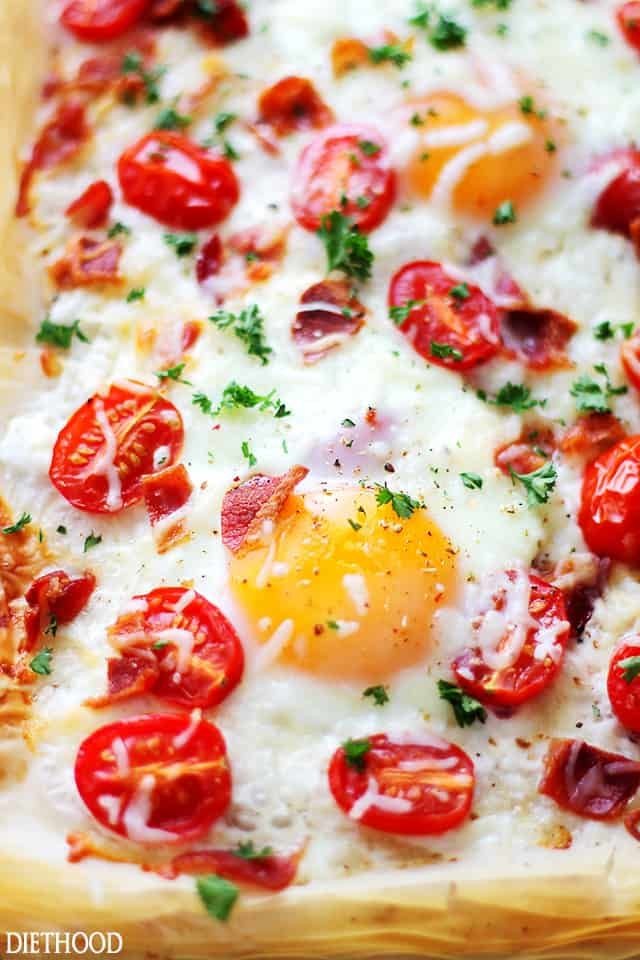 Tomato Poached Egg Breakfast Pizza