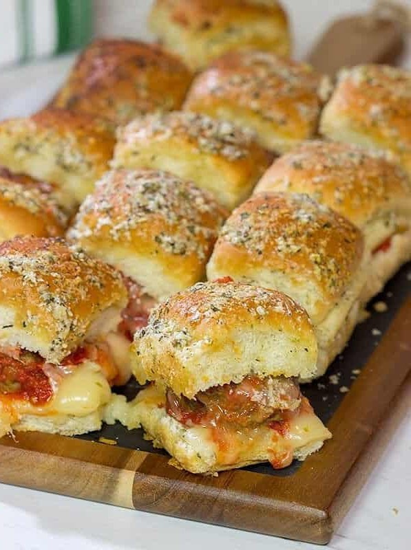 Meatball Sliders with Garlic Bread Crunch