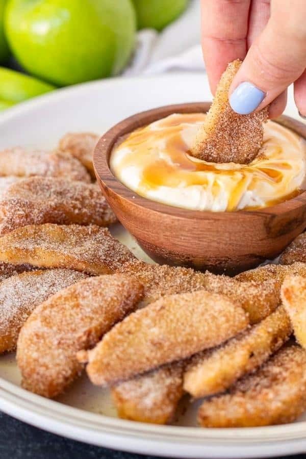 Cinnamon Sugar Apple Bites with Caramel Dip