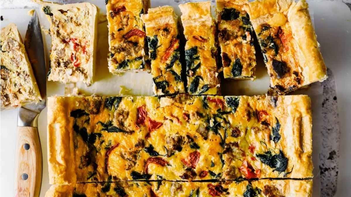 Savory Sausage, Spinach, and Roasted Pepper Quiche