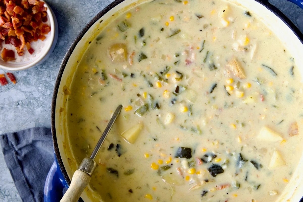 Smoky Poblano Corn Chowder with Gouda
