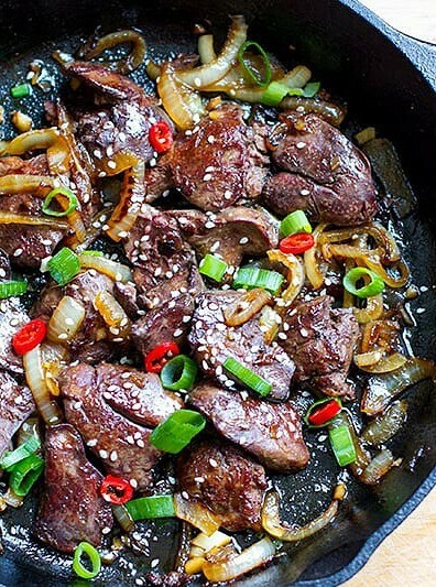Sticky Honey Chicken Liver Stir Fry