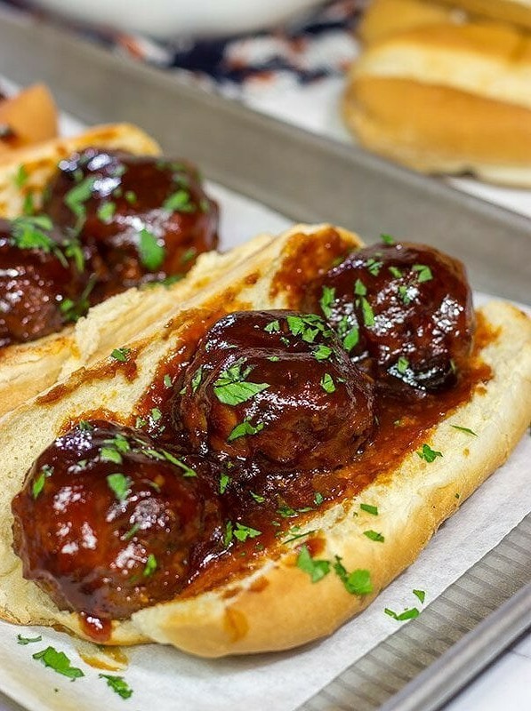 Slow Cooker BBQ Meatball Sandwiches