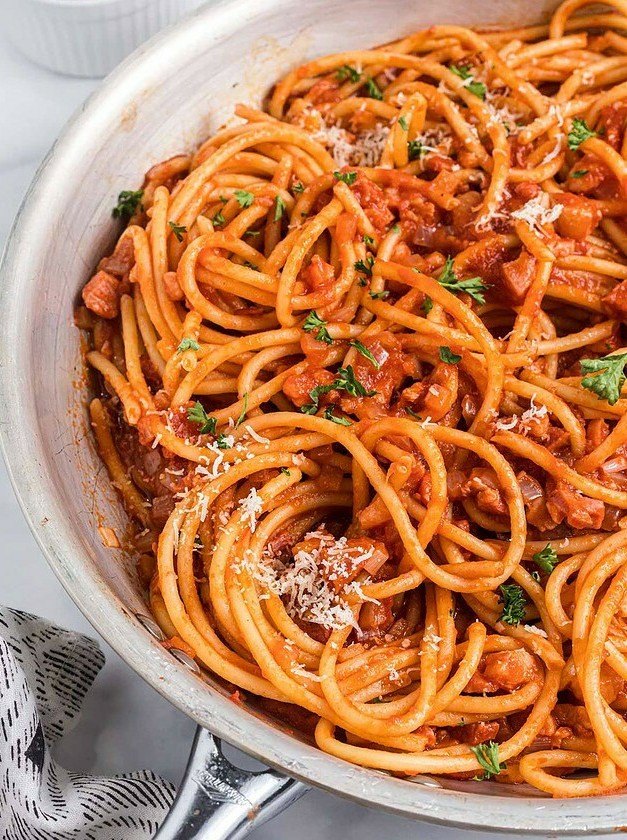 Spicy Bucatini with Pancetta Tomato Sauce