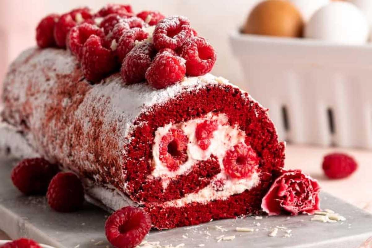 Velvety Raspberry Chocolate Swiss Roll