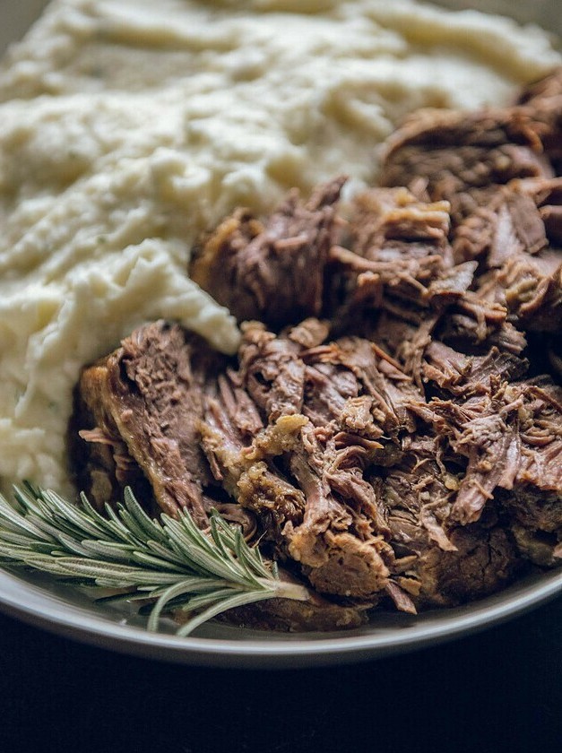 Rosemary Garlic Crusted Beef in a Crockpot