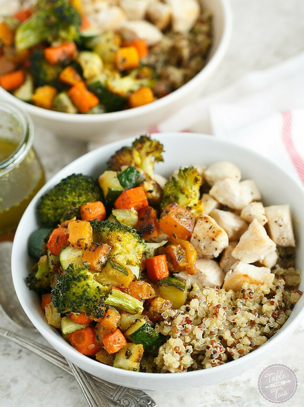 Roasted Chicken Quinoa Bowls with Colorful Veggies
