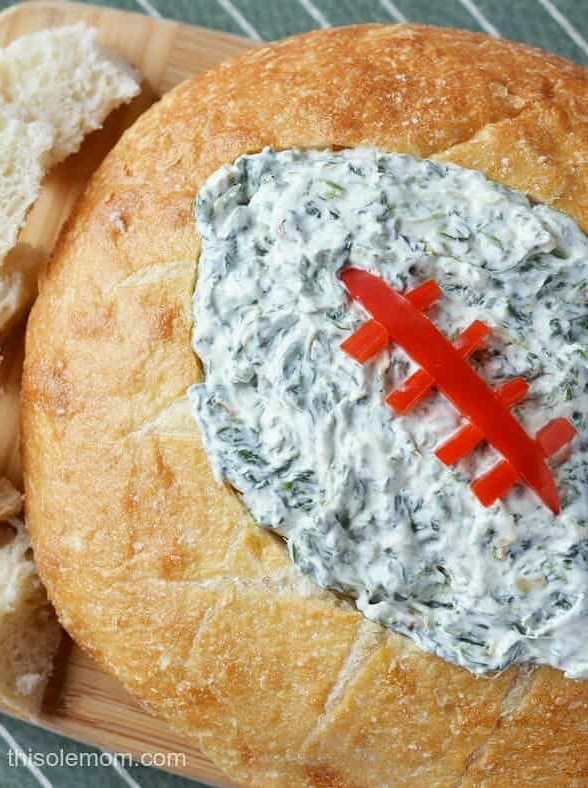 Touchdown Spinach Dip in Football Bread