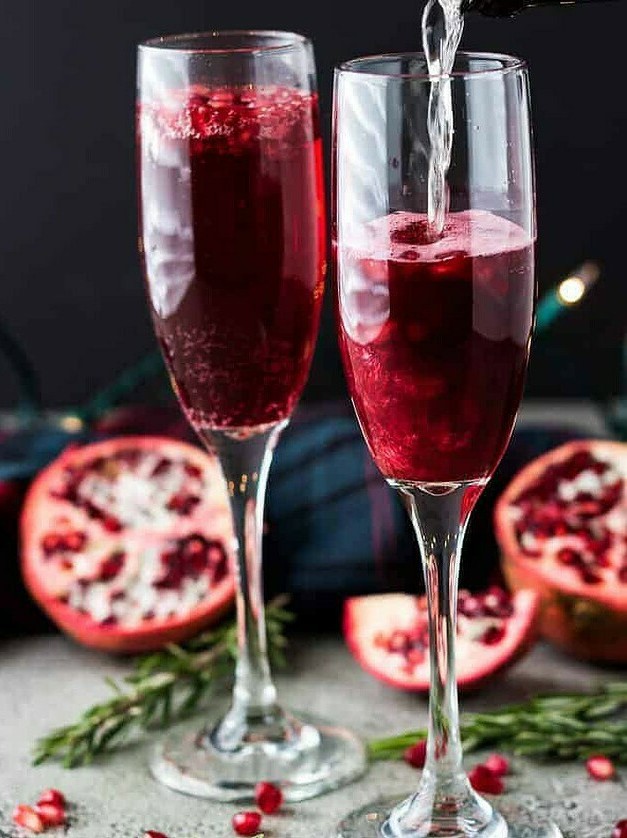 Pomegranate & Rosemary Champagne Spritz